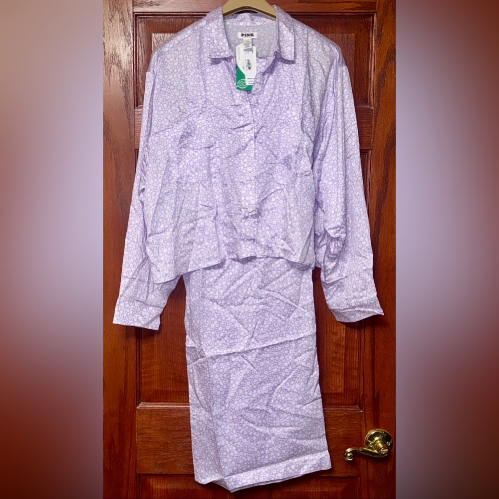 Brand New VS PINK Tensel Purple Floral Pajama Set Size L